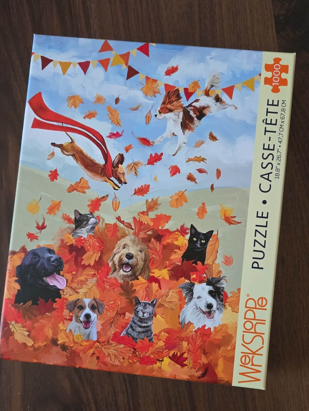 WerkShoppe Leaf Pile Pals Puzzle - Colorful Autumn Dogs & Cats - 1000 Piece